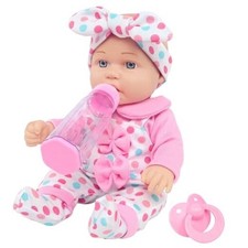 12" Baby Doll with Pink Dot Clothes Accessories Playset, 7 Set 12 Inch Baby