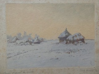 Gravure Aquatinte Emile Humblot Meules Somme Suippe Neige Marne Originale 1907