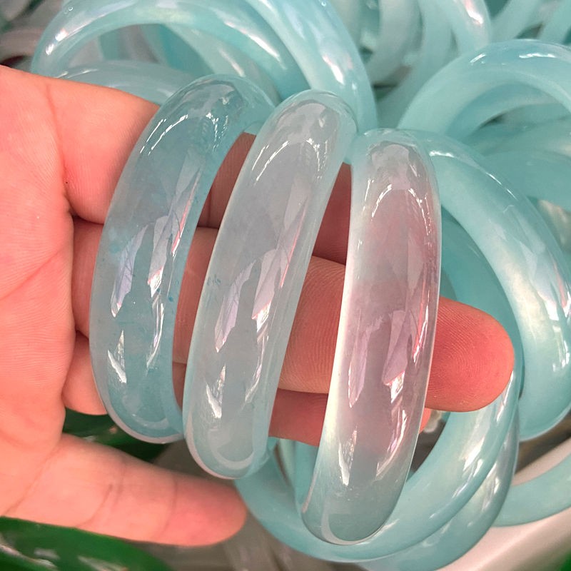 Genuine Icy Blue Jadeite Jade Gemstone Bangle Bracelet 53-64mm