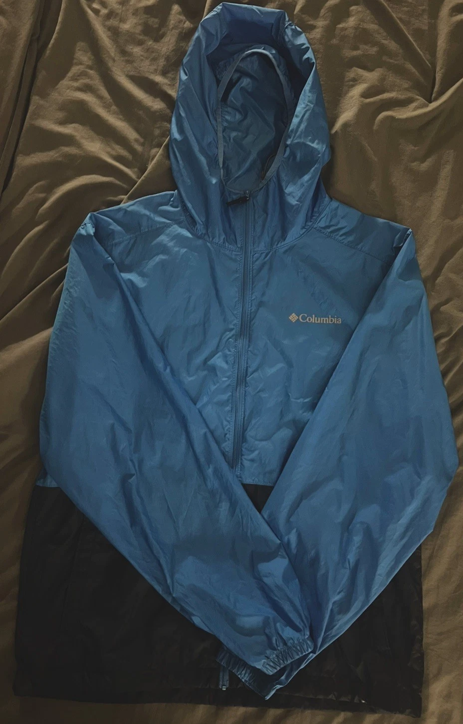 Columbia Mountain Jacket Mens medium Blue Softshell Windbreaker Hiking Full Zip