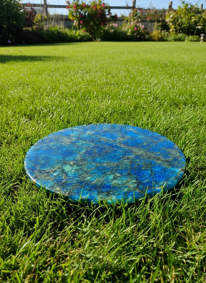 Labradorite Stone Coffee Table Top, Round Marble Gemstone Garden Table Top - Image 2 of 3