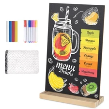 1 Pack Small Chalkboard Signs with Wood Stand 6X8 inch Tabletop Double-Sided