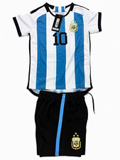 Argentina #10 Soccer Youth stitched Messi Jersey and Shorts Set White Blue Black