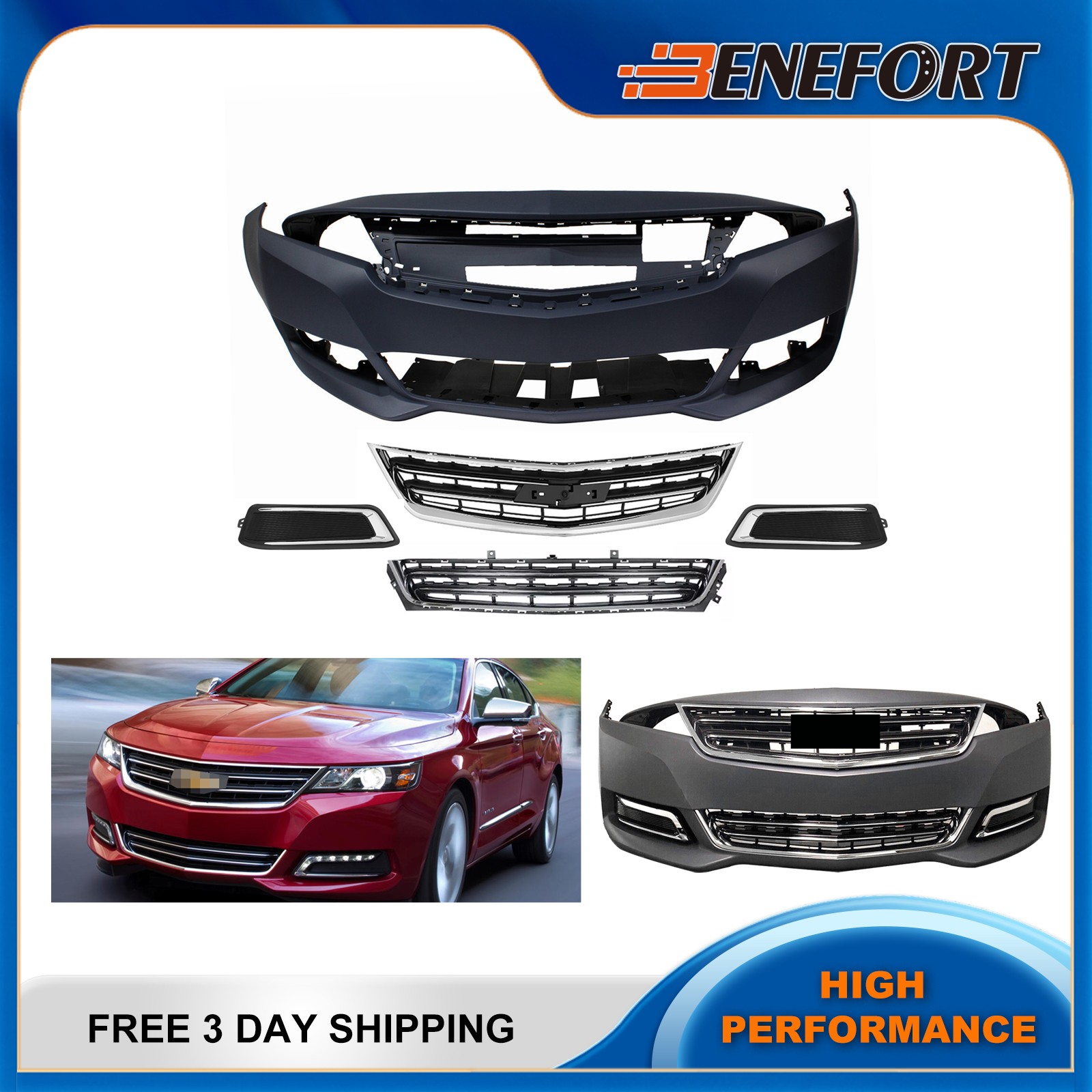 Complete Front Bumper Grille Set For 2014-2020 Chevy Impala Except