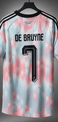 Belgium Inspired Soccer Jersey #7 De Bruyne Style Pink/Blue Design 