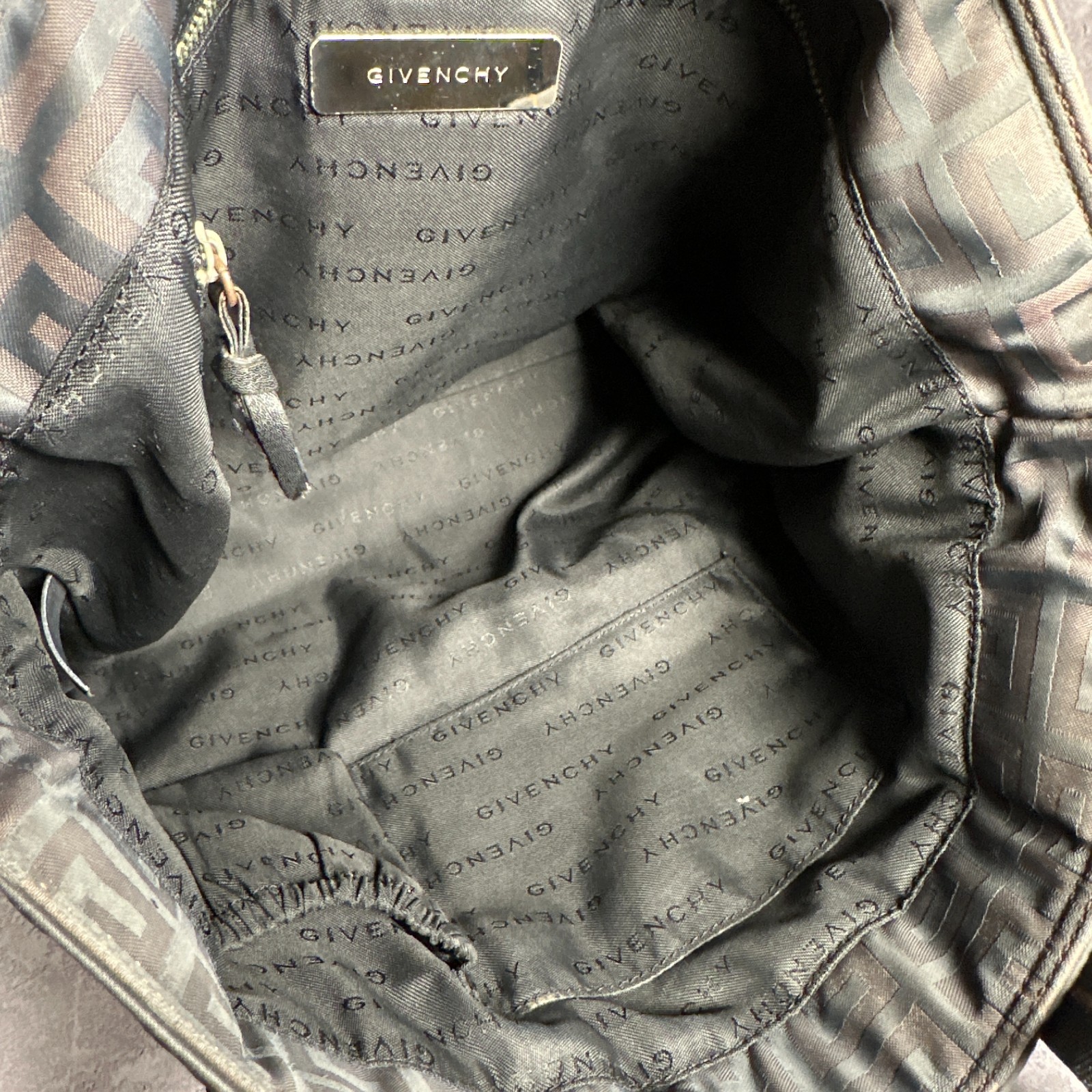Vintage Givenchy Handbag Black Cloth Tote Shoulder Bag Silver Charm 90s image 2