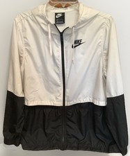 Nike Men  s Full Zip Windbreaker With Hood White Black Colorblock Size L Stain
