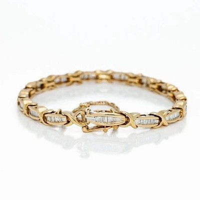 7,5 kt Baguette Laborgefertigtes Diamant Damen Tennis Armband 14 K Gelbgold Finish