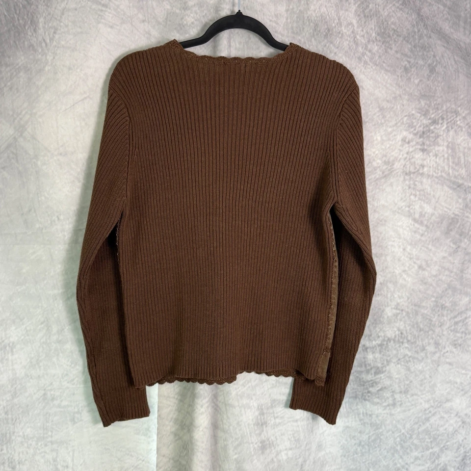 Suéter De Colección Años 90 Y2k Suroeste Western Talla L Marrón Gamuza Patchwork Crochet Ribete Foto 3 de 4