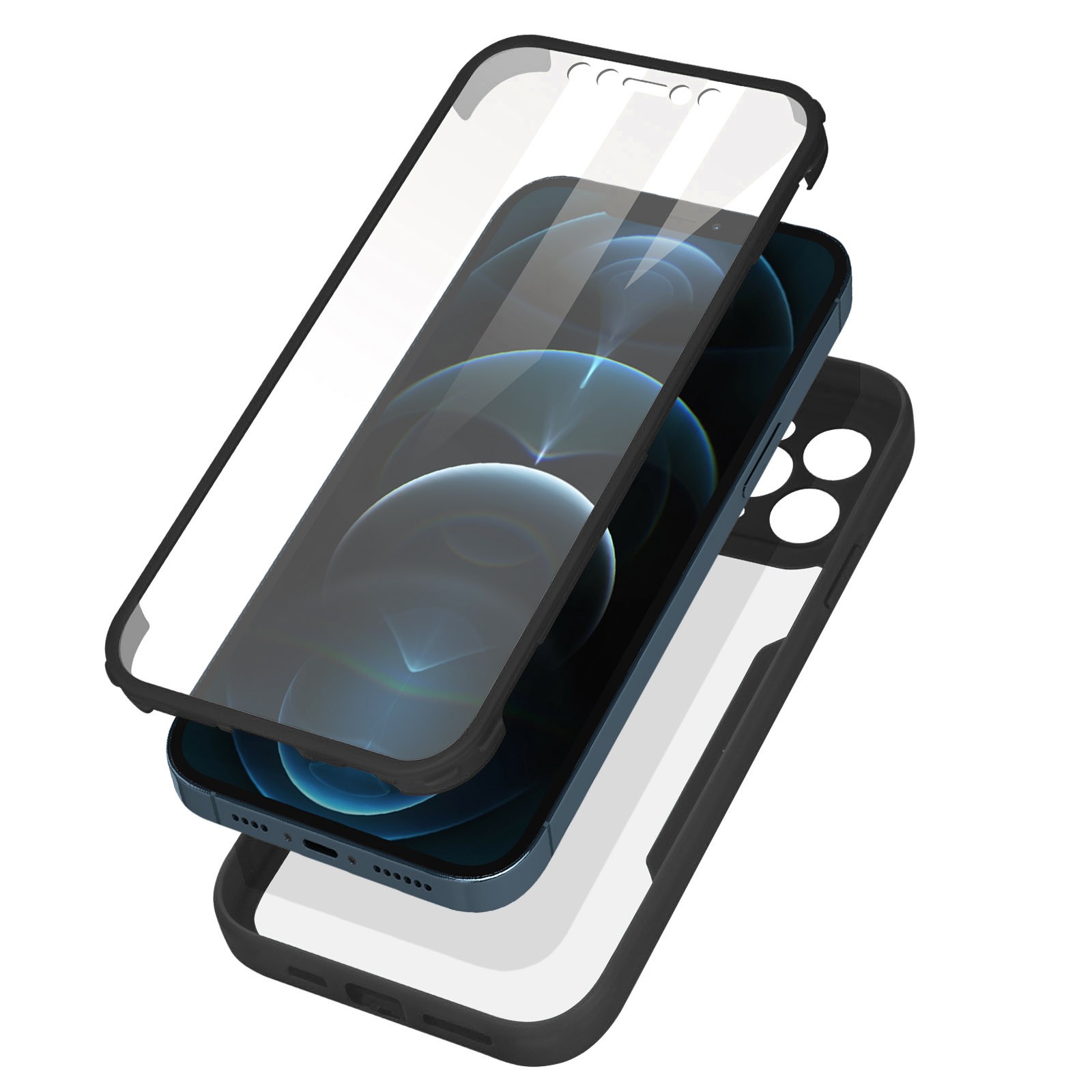 Coque iPhone 12 Pro Max Transparente avec Bumper en Silicone Noir Antichoc