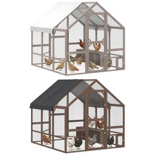 PawHut Large Wooden Chicken Coop for 8-10 Hens, Walk-in Chicken Run