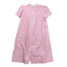 Miss Elaine Medium Pink White Duster Robe Full Zip Cotton Poly Blend Pockets