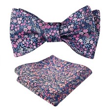 Mens 2pcs Classic Floral Pattern Self-tied Bow Tie and 045-navy/ Blue/ Pink