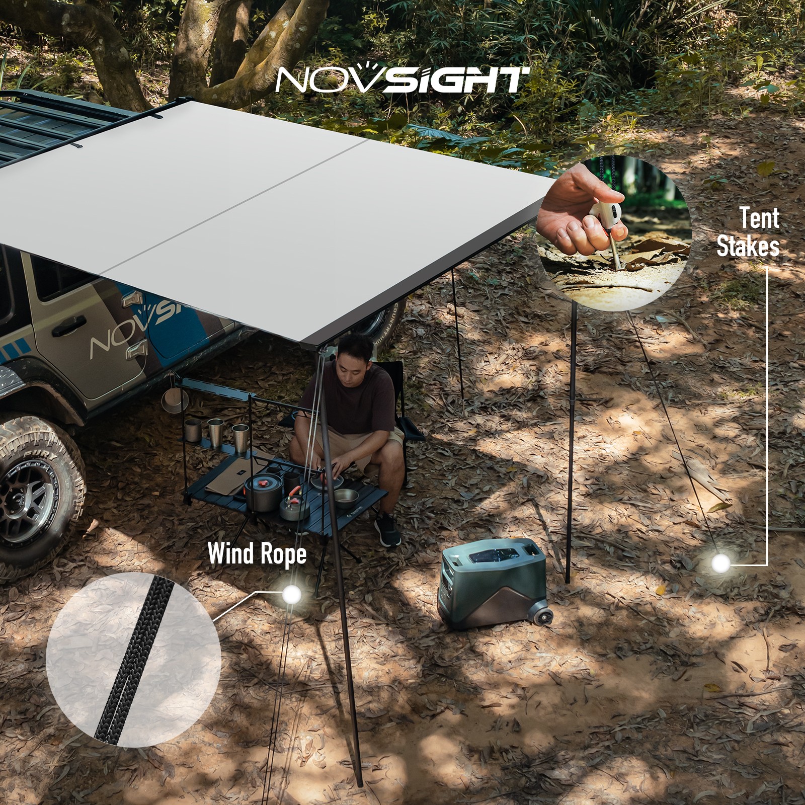 NOVSIGHT Car Side Awning 5.2'x8.2' Rooftop Sun Shade Vehicle Awning Yard Shelter