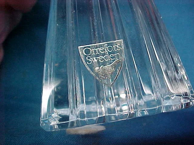 PAIR Orig ORREFORS SWEDEN Hand Made CRYSTAL Geometric CANDLESTICKS Signed - Image 3 of 3