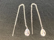 925 Sterling Silver Threader Teardrop Earrings Cubic Zirconia CZ Pear Shaped