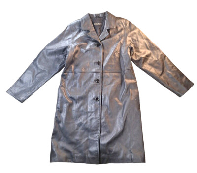 Monkey Wear Womens Size XL 100% Leather Long Coat Button Up Black