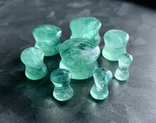 PAIR Green Fluorite Stone Plugs Organic Gauges Earlets Tunnels Body Jewelry