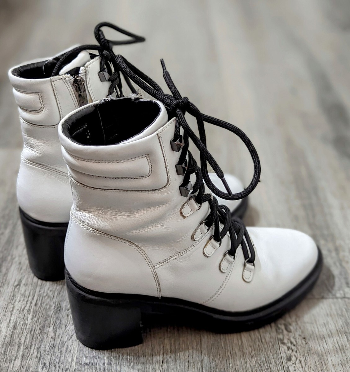 Marc Fisher Ltd Ivory Leather KINI Combat Lace Up Boots Womens