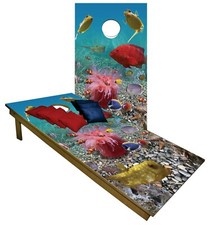 CORNHOLE BEANBAG TOSS GAME Coral Reef w Bags Game Boards Digital Set