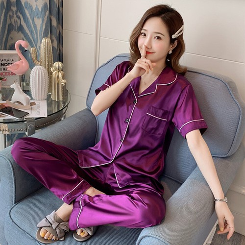 Womens Silk Satin Pajamas Set Ladies 