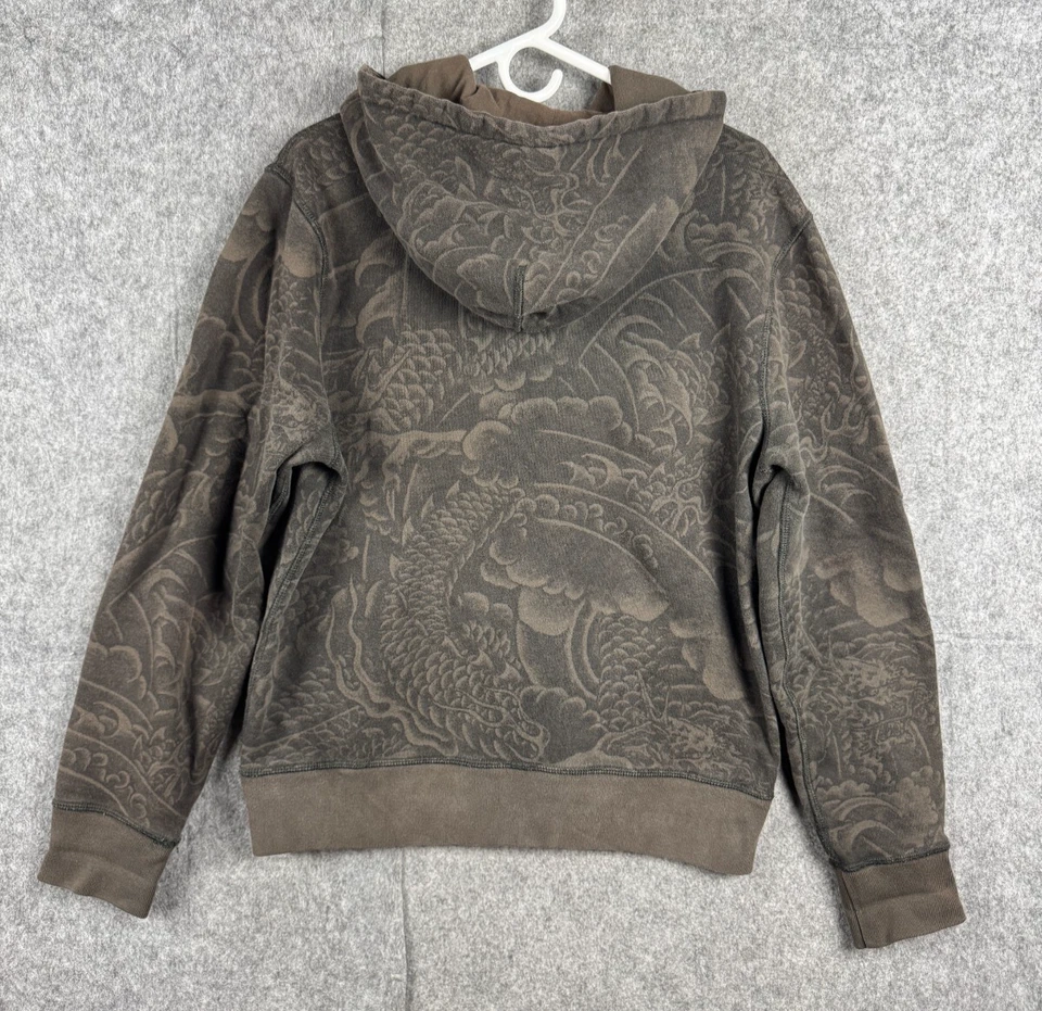 Chaqueta con Capucha Marca LUCKY De Colección Para Hombre Mediana Marrón Dragón AOP Kanji Y2K Foto 4 de 4