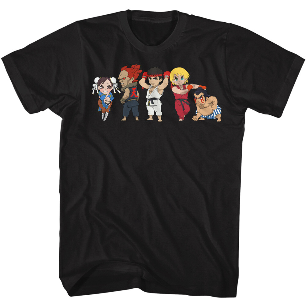 Street Fighter Capcom Video Gamer Merch 5 Personaggi Chibi In Fila Maglietta Uomo