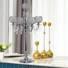 Silver Candelabra 5 Arms Silver Crystal Tall Candle Holders 75cm/ 29.5in