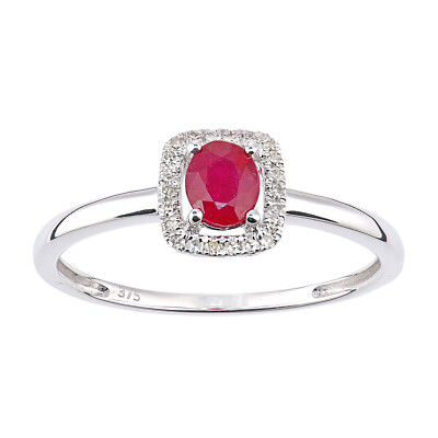 Cluster-Ring 9 kt Weißgold ovaler Rubin und 0,08 kt Diamant von Naava