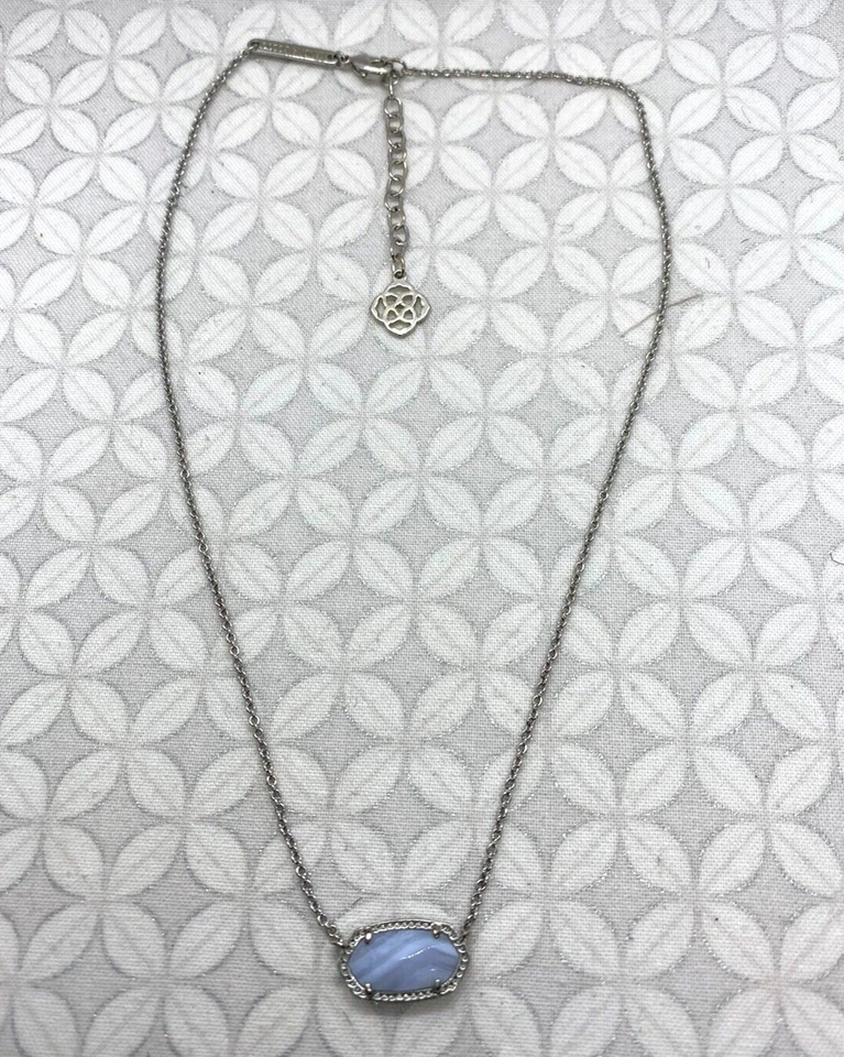 Collar Kendra Scott Elisa Vintage Azul Encaje Ágata Tono Plata Bien Usado Foto 4 de 4