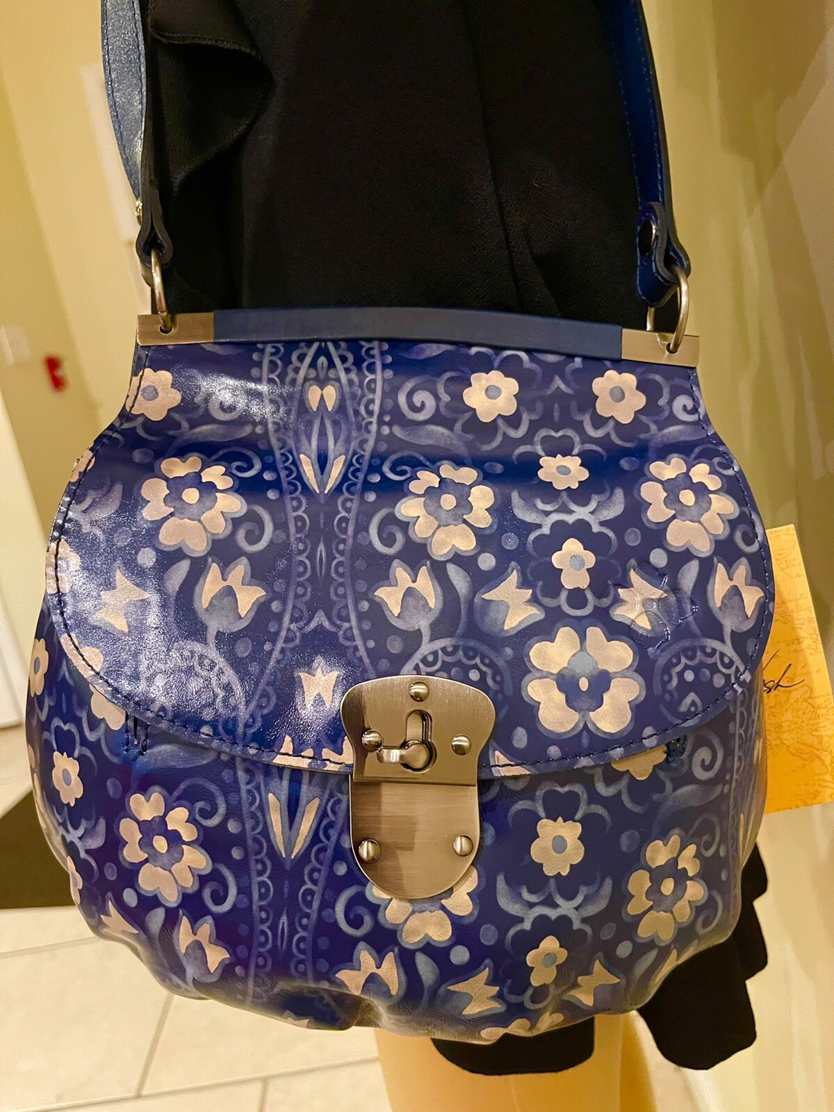 NWT Patricia Nash Leather Italian Folklore Blue White Crossbody