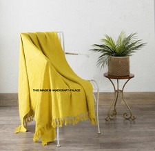 Écharpe En Coton Jaune Unie Enveloppante Tissu Mud Couverture Boho Indien