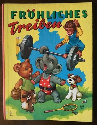 Pappe Bilderbuch.Elefanten. Bären. - Fröhliches Treiben. Pestalozzi. 1955 - Bild 1 von 3