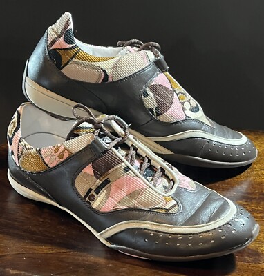 Emilio Pucci Sneakers Trainers Pink Brown Leather Corduroy CLEAN sz 39  FUN