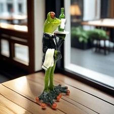 Waiter Frog Statue Tabletop Ornament Creative Resin Sculpture for Table
