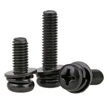 M2.5-M6 Black Zinc Pan Round Head spring Washers Phillips Bolt SEMS Screws