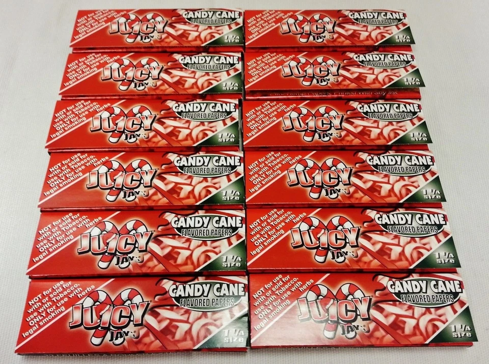 12 Packs of Juicy Jay Candy Cane 1 1/4 Packs With Free Shipping