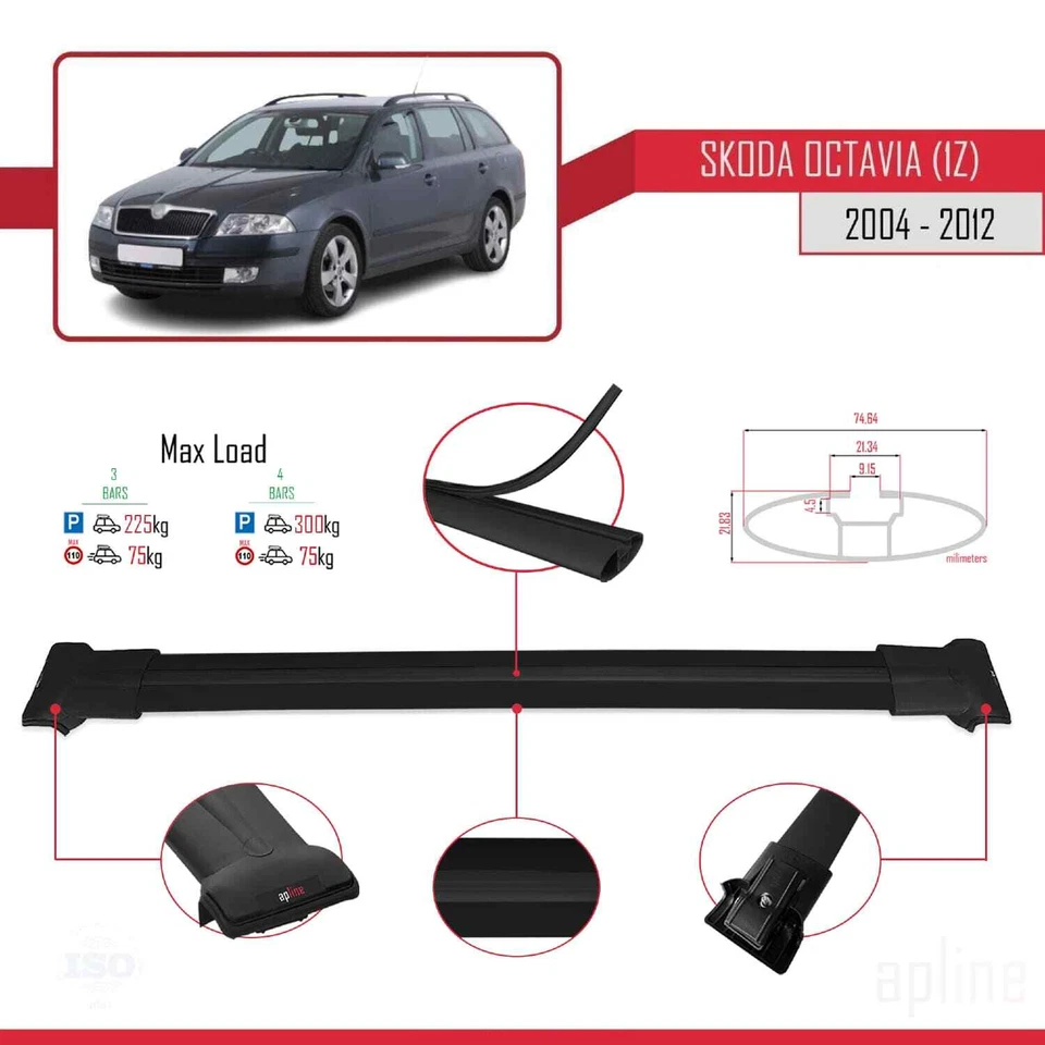 Compatible avec Skoda Octavia (1Z) 2004-2012 Barres de Toit FLY Modèle Railin... - Photo 3/4