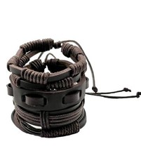 4 pcs Fashion Vintage Brown PU Leather Braided Handmade Bracelet Women/Men Set
