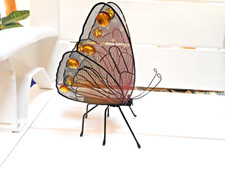 Unique STANDING BUTTERFLY w / Amber-colored Jewels Home Décor 11" Tall VG Cond