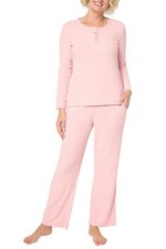 MUK LUKS Women's Varigated Rib Henley Lounge Set Pink