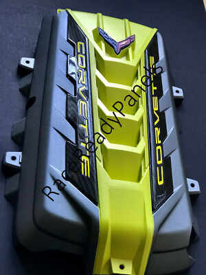 2020/26 CORVETTE C8 ENGINE COVER C8.R HYPERSONIC GREY ACCELERATE YELLOW OEM