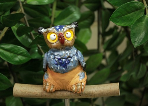 Keramik Gartenstecker Dekoration Statue Eule Vogel H18cm Midene Handgefertigt - Bild 13 von 13