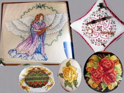 Strumming Angel Pink Pincushion Roses Pin Ornaments CROSS STITCH PATTERNS