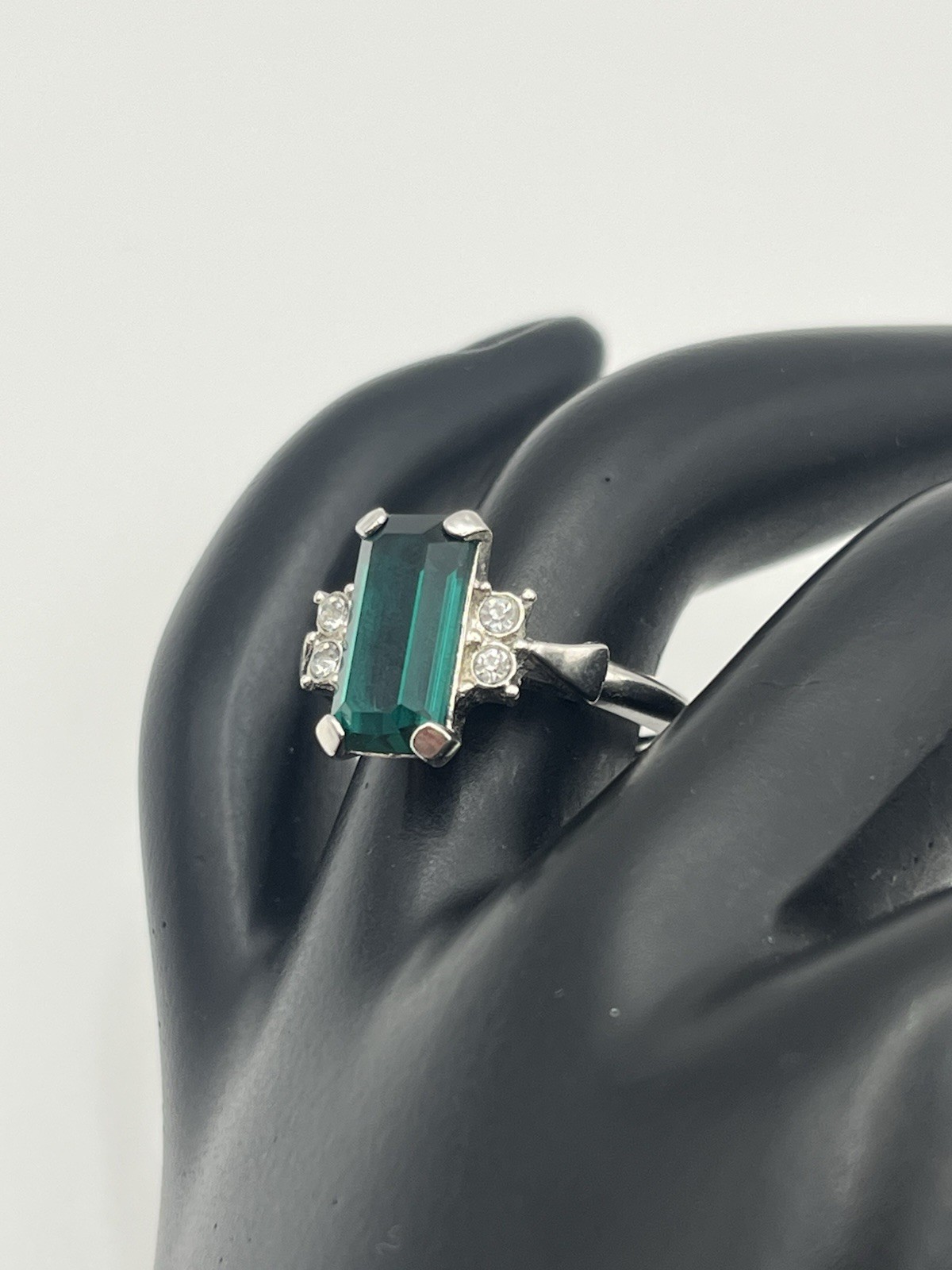 Emerald green colored rectangle rhinestone silver… - image 3