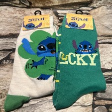 Disney Stitch 2 Pairs Novelty Crew Socks Fits Size 6-12 NWT