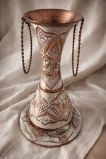 KUPFER Vase Handarbeit KUPFERVASE mit Blumen Bl&uuml;ten handbemalt Orient