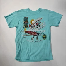 Vintage 90s Oneita 1993 Sun N Fun Graphic Tee USA Made L Blue Cotton Blend