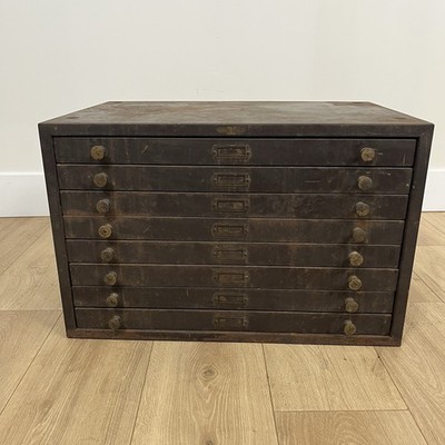 Antique B & B FANCY WATCH CRYSTAL 8 Drawer Metal Parts Chest Cabinet
