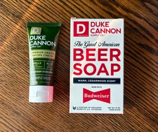 Duke Cannon Barbershop Shaving Cream and Budweiser Beer Soap